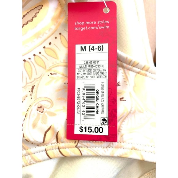 Xhilaration Juniors Cheeky Bottom Cream Yellow Paisley Print Bikini Swim Size M - Picture 7 of 9